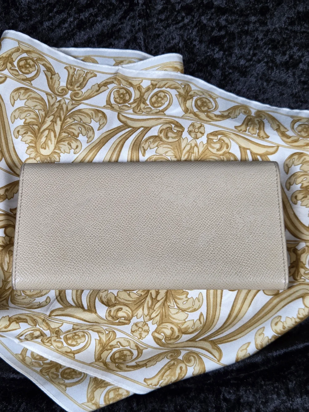 Salvatore Ferragamo Beige Leather Chain Clutch with Gold Hardware